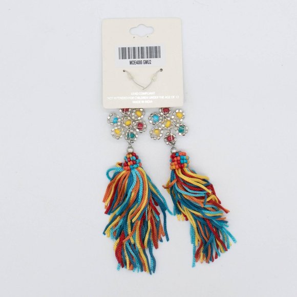 Mia Collection Tassel Dangle Fringe Hook Multi-Colored Earrings - Picture 2 of 3